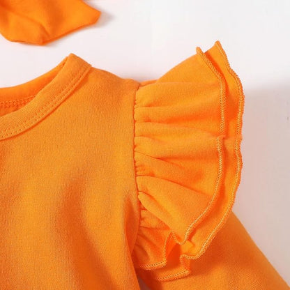 Baby Girl Clothes Infant Ruffle Sleeve Romper Dress Newborn Solid Tutu Skirt Sets Jumpsuit Headband Outfit