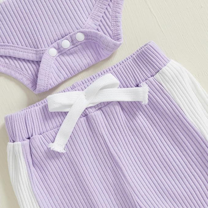 Thorn Tree Newborn Infant Baby Girl Clothes Ribbed Knitted Long Sleeve Romper Long Pants Stretchy Fall Outfits