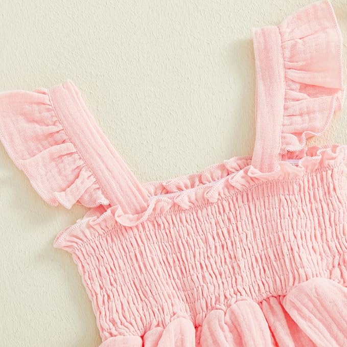 Thorn Tree Baby Girl Summer Clothes Newborn Outfit Ruffle Romper Infant Baby Dress Bow Headband Solid Cute Outfits Girls