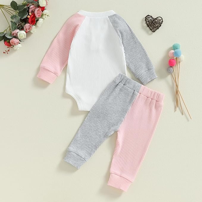 Thorn Tree Newborn Infant Baby Girl Clothes Ribbed Knitted Long Sleeve Romper Long Pants Stretchy Fall Outfits