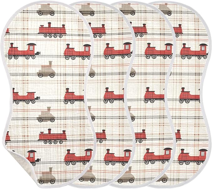 vvfelixl Muslin Burp Cloths Intage Steam Train Baby Washcloths for Baby Girl Boys 2 Pack