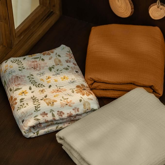 GLLQUEN BABY Muslin Swaddle Blankets,3-Pack Receiving Blanket for Newborn Boys and Girls,Baby Swaddle Blanket Unisex,Pastoral Whispers,Baby Essentials, Registry & Gift, 40 x 38 inches