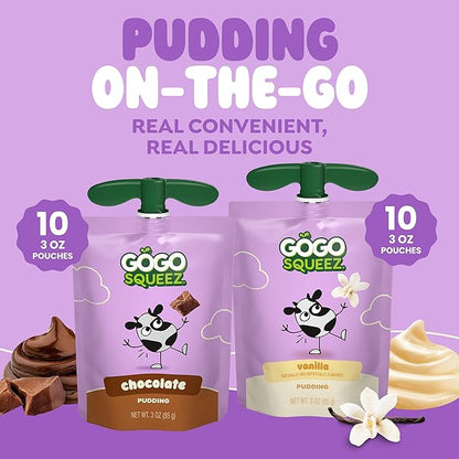 GoGo squeeZ PuddingZ Variety Pack, On-the-Go Chocolate and Vanilla Pudding, 3 oz. Pouches (Pack of 20), BPA Free Pouches