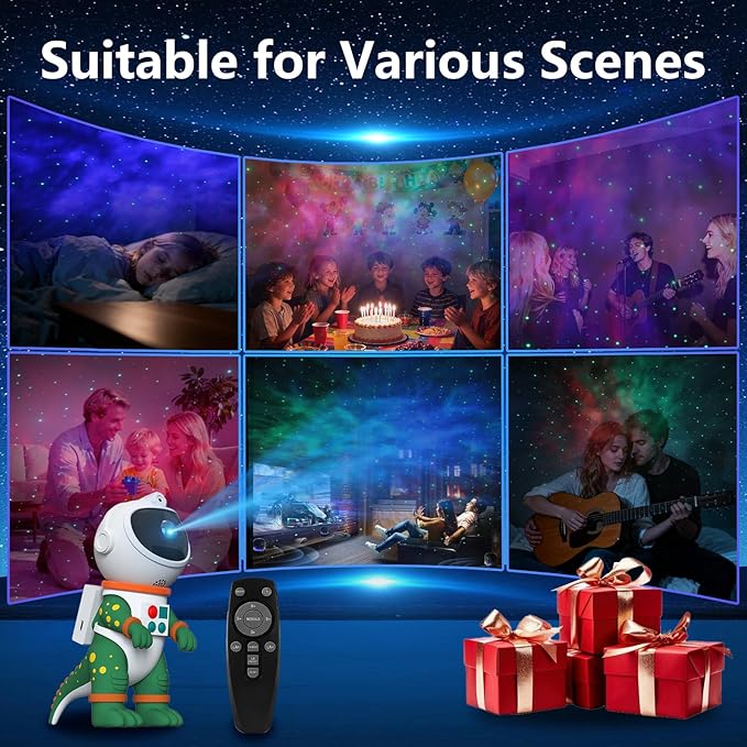 PANAMALAR Dinosaur Star Galaxy Projector, Astronaut Galaxy Light Projector 360 Rotation with Remote Control/Nebula Effect/Timer, Starry Sky Night Light Projector for Kids Bedroom Christmas Party