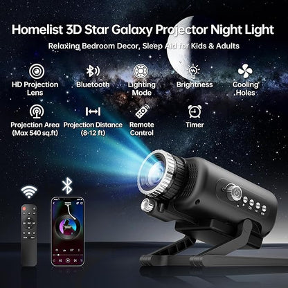 Homelist Sleep Aid Night Light for Kids & Adults with White Noise & Bluetooth Speaker, 60 Scenes Galaxy Star Projector Light Gifts for Bedroom Relaxation, Party, Birthday, Valentine's Day