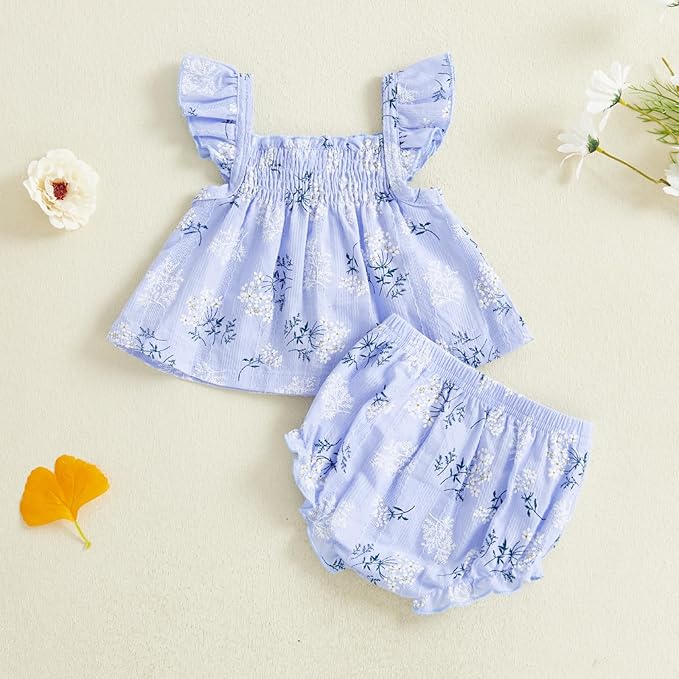 Mubineo Baby Girl Summer Clothes Cute Ruffle Tops Dress Shorts Outfits Set Infant Toddler Shrit Bloomers Princess Outfit