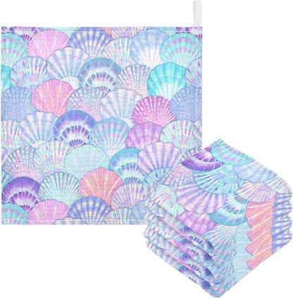 vvfelixl Baby Washcloths Cotton Sea Shell Mermaid Scales Muslin Ocean Soft Face Towel for Newborn Infants Wipes, 11.8 X 11.8 Inch, 3 Pack Pink