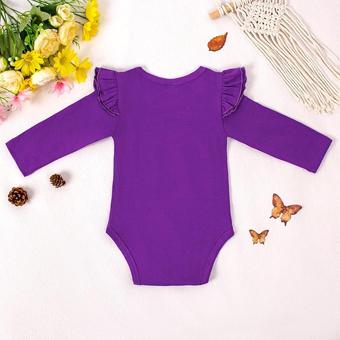 LYSMuch Baby Girls Ruffle Long Sleeve Bodysuit Infant Solid Color Top Jumpsuit Clothes