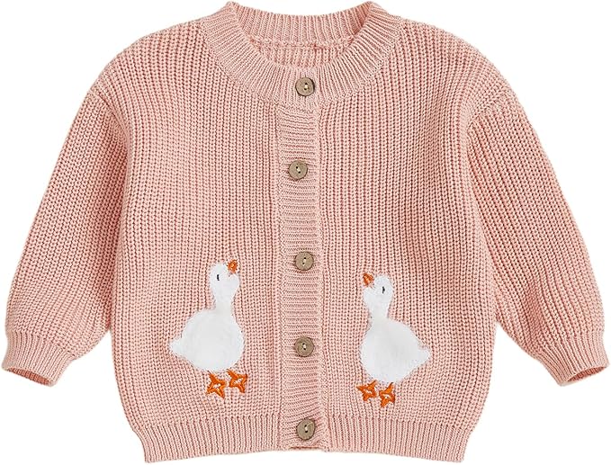 Baby Girl Cardigan Sweater Toddler Goose Embroidered Button Down Knit Sweaters Fall Winter Knitwear Jacket Clothes