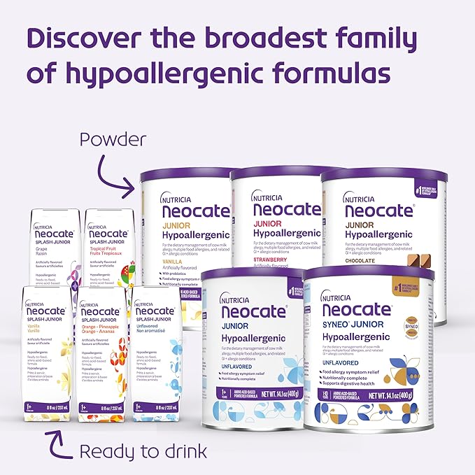 Nutricia Neocate Junior - Hypoallergenic, Dairy-free, Amino Acid-Based Formula for 1+ Years - For Toddlers, Kids & Teens - Powdered Formula - Strawberry - 14.1 oz can (Case of 4)