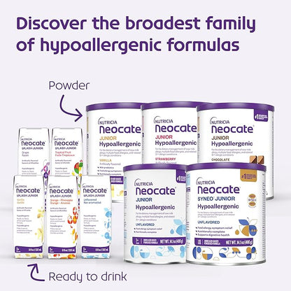 Nutricia Neocate Junior - Hypoallergenic, Dairy-free, Amino Acid-Based Formula for 1+ Years - For Toddlers, Kids & Teens - Powdered Formula - Strawberry - 14.1 oz can (Case of 4)