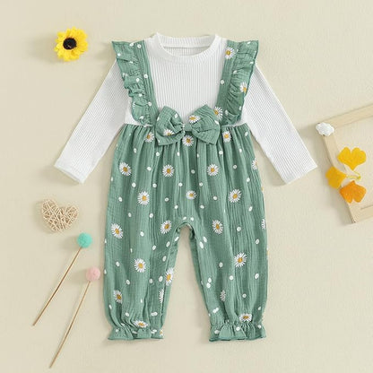 Newborn Baby Girl Clothes Corduroy Floral Bow O Neck Long Sleeve Romper Infant Jumpsuit Cute Outfits Headband