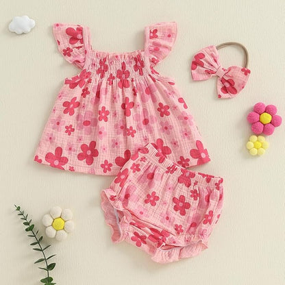 Mubineo Baby Girl Summer Clothes Cute Ruffle Tops Dress Shorts Outfits Set Infant Toddler Shrit Bloomers Princess Outfit