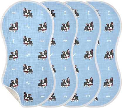 vvfelixl Baby Burp Cloths Boston Terrier Dog Baby Newborn Cotton Burping Cloths Set Baby Washcloths 4 Pack Blue