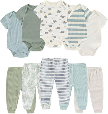 Baby Bodysuit and Pant Set Summer Ribbed Mix Match Infant Boy Girl Clothes Outfits