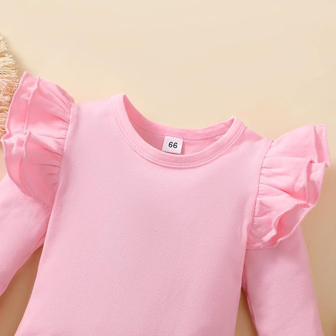 Baby Girl Solid Color Romper Infant Ruffle Sleeve Bodysuit One Piece Outfit Toddler Jumpsuit clothes