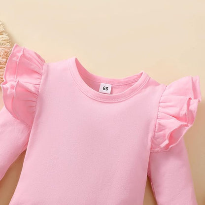 Baby Girl Solid Color Romper Infant Ruffle Sleeve Bodysuit One Piece Outfit Toddler Jumpsuit clothes