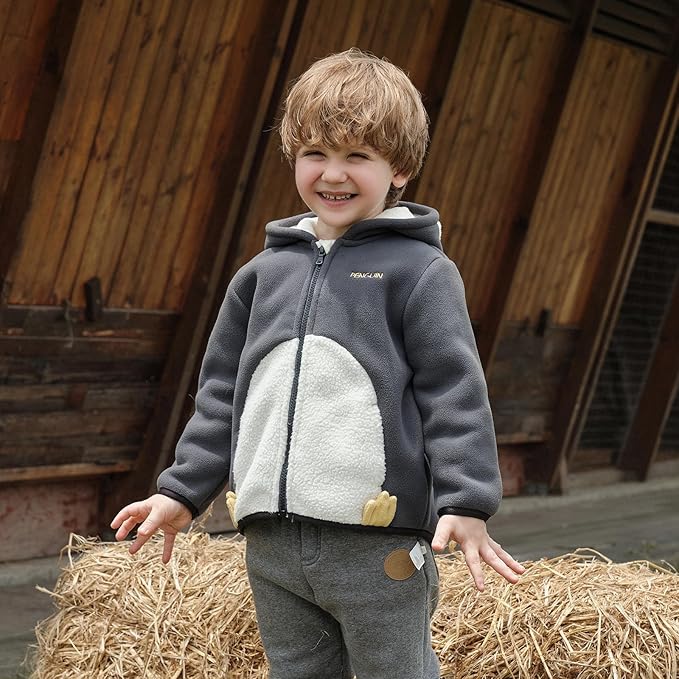 DAVE&BELLA Toddler Fleece Jacket, Baby Boys Girls Animal-shaped Hooded Zipper Long Sleeve Warm Spring Autumn Outerwear Coat