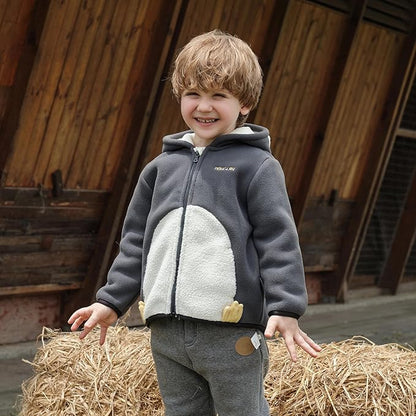 DAVE&BELLA Toddler Fleece Jacket, Baby Boys Girls Animal-shaped Hooded Zipper Long Sleeve Warm Spring Autumn Outerwear Coat