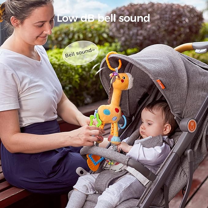 TUMAMA Giraffe Hanging Rattle Toys, Soft Baby Hanging Toys with Wind Chimes, Stroller Car Seat Crib Plush Animal Activity Toy Gift for Newborn Toddlers 0,3,6,9,12,36 Month