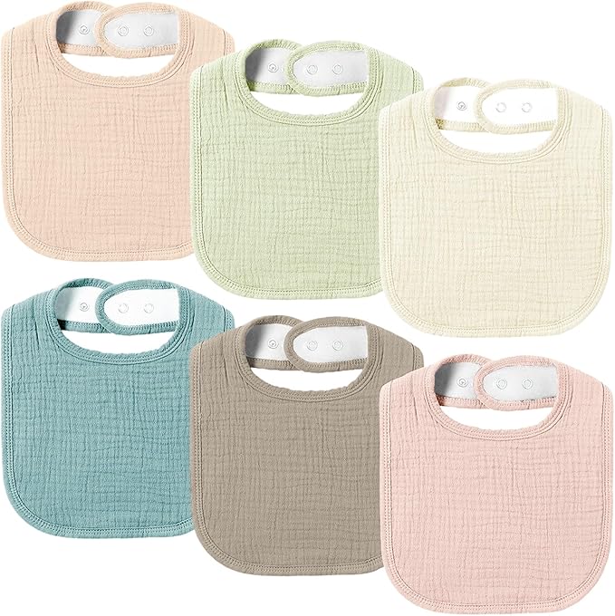 AMAWMW Muslin Baby Bibs for Unisex Boys Girls 6Pack Baby Bandana Drool Bibs Adjustable Newborn Bib for Drooling & Teething