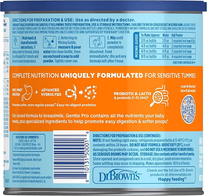 Good Start | Dr. Brown’s Gentle Pro, Baby Formula Powder, For Sensitive Tummies, Easy Digestion and Softer Poops, Infant Formula with Probiotics, DHA, Non-GMO, 20 Ounce