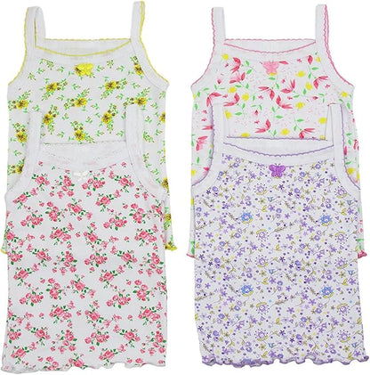 ToBeInStyle Girl's 4 Pack Ruffle Hem Spaghetti Strap Tank Tops