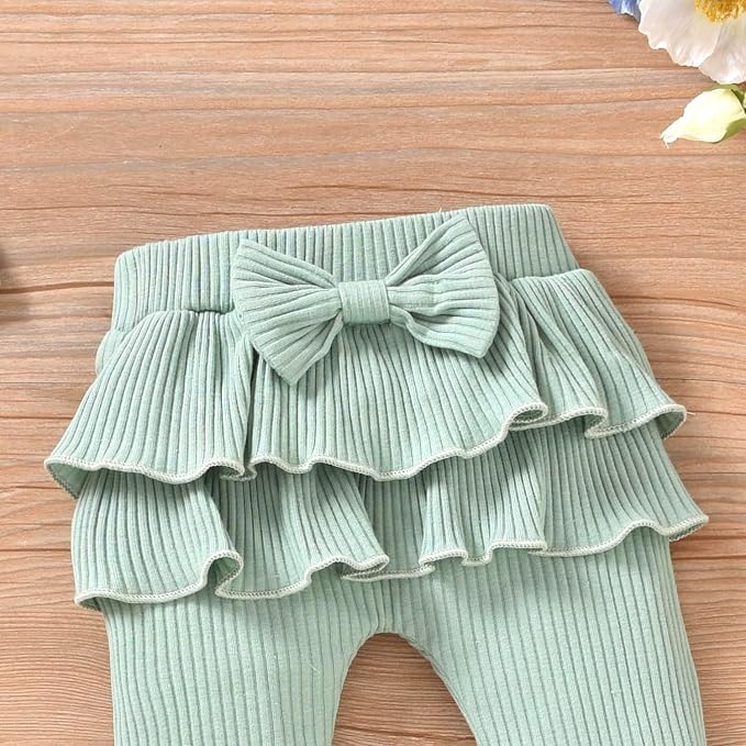 Aalizzwell Preemie Newborn Infant Baby Girls Clothes Ribbed Bodysuit Pants Set Fall Winter Outfits