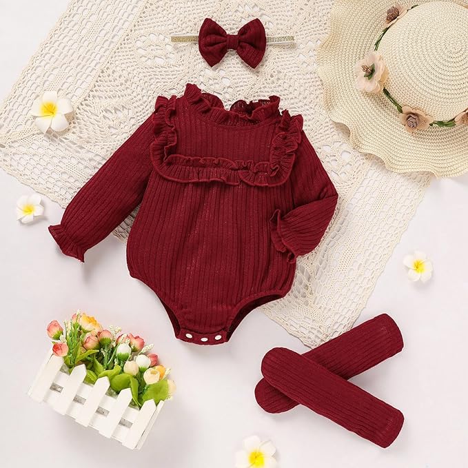 GRNSHTS Newborn Baby Girl Clothes Ruffle Rompers Toddler Fall Outfits for Girls Set Little Girl Fall Winter Clothing