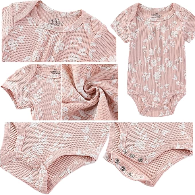 Baby Boy Girl Short Sleeve Bodysuits New Born 100% Cotton Clothes 5-Pack 0-12M