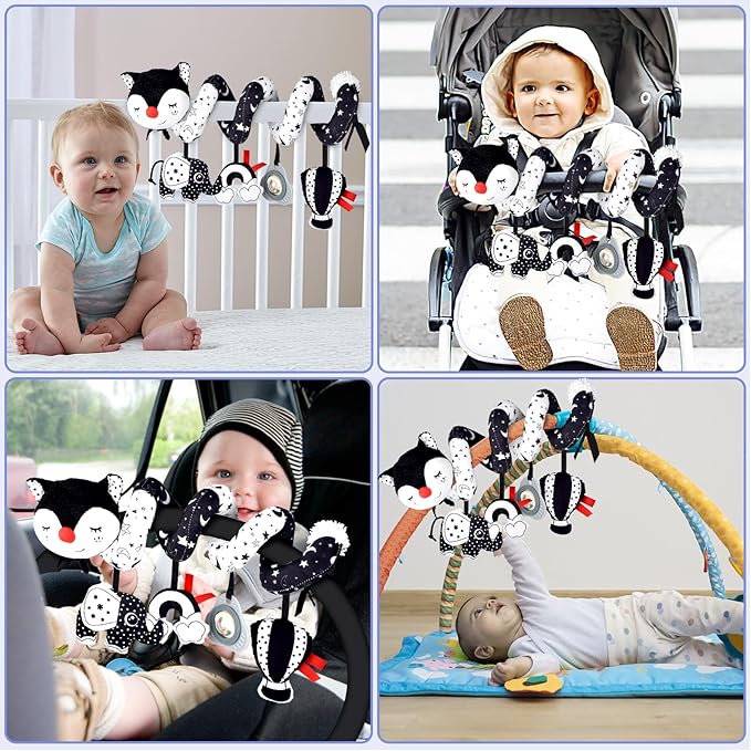 XIXILAND Musical Car Seat Toy Black and White Baby Toys, Infant Toys 0-6 Months Stroller Toy, High Contrast Newborn Developmental Gift for 0 3 6 9 12 Months Girls Boys Babies