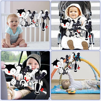 XIXILAND Musical Car Seat Toy Black and White Baby Toys, Infant Toys 0-6 Months Stroller Toy, High Contrast Newborn Developmental Gift for 0 3 6 9 12 Months Girls Boys Babies