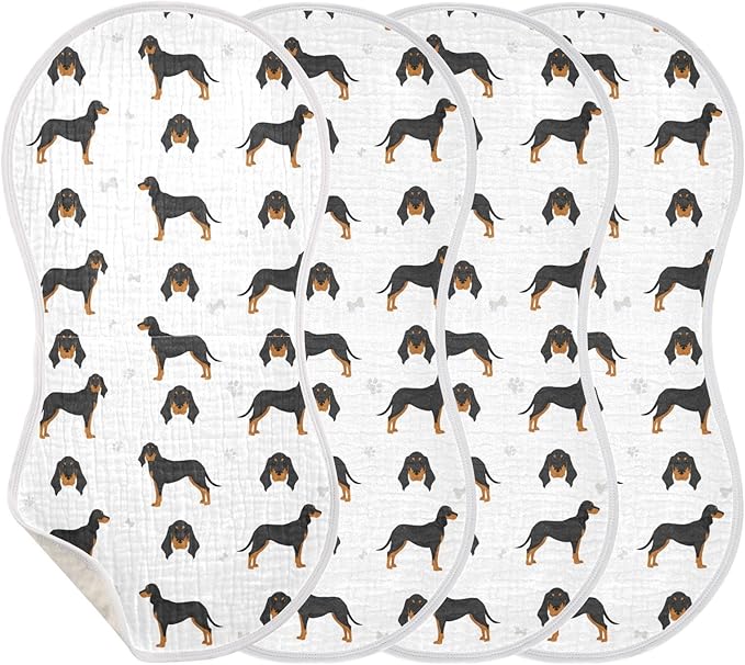 vvfelixl Baby Burp Cloths Black and Tan Coonhound Baby Newborn Cotton Burping Cloths Set Baby Washcloths 4 Pack