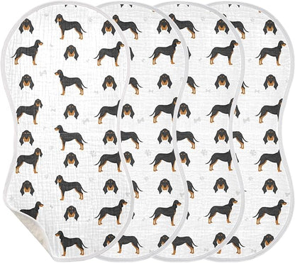 vvfelixl Baby Burp Cloths Black and Tan Coonhound Baby Newborn Cotton Burping Cloths Set Baby Washcloths 4 Pack