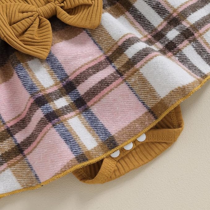 Hnyenmcko Newborn Baby Girl Christmas Clothes Infant Red Plaid Romper Dress Ruffle Long Sleeve Ribbed Bodysuit Headband Set