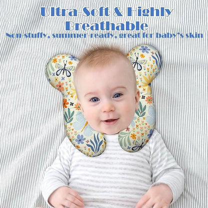Baby Head Support Pillow for Newborn Toddler, Baby Neck Pillow Upgraded Comfortable Sleep Cushion for Car Plane Stroller Pushchair - Flower A