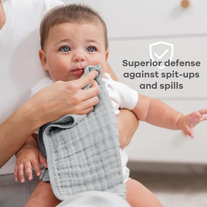 Comfy Cubs Muslin Burp Cloths 20" x 10", Pack of 6 - Large, 6-Layer, Ultra Absorbent 100% Cotton for Baby Drool and Messes - Soft, Safe & Gentle Baby Burp Cloths Set for Boys & Girls - Heather Blue