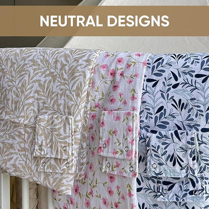 MOZAH Baby Car Seat Cover - Pink Floral Leaves - 100% Organic Muslin - Soft, Breathable and Lightweight, Baby Infant Car Seat Essentials