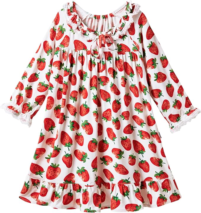 Toddler Girls Long Sleeve Nightgown Cute Little Kids Casual Dresses Viscose from Bamboo Princess Dress 2-5T