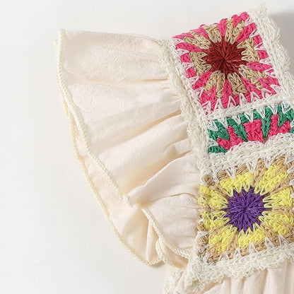 Baby Girl Romper Fall Clothes Ruffle Sleeveless Onesie Crochet Floral Bubble Romper Infant Bodysuit Boho Outfit