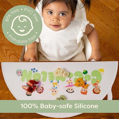 CoComelon Silicone Placemats for Toddlers - Non Slip Placemats for Kids, Reusable Portable Kids Placemat for Dining Table, Baby Food Mat for Restaurants and Home, Baby Placemat with Raised Edges