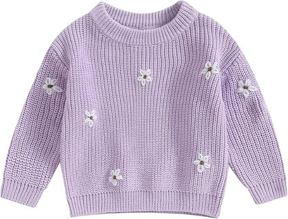 Mubineo Baby Girl Winter Clothes Cute Flower Sweater Crewneck Pullover Long Sleeve Knit Newborn Infant Sweaters
