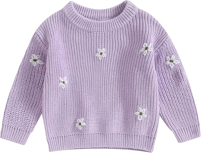 Mubineo Baby Girl Winter Clothes Cute Flower Sweater Crewneck Pullover Long Sleeve Knit Newborn Infant Sweaters