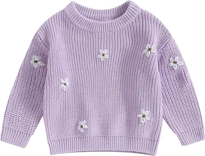 Mubineo Baby Girl Winter Clothes Cute Flower Sweater Crewneck Pullover Long Sleeve Knit Newborn Infant Sweaters