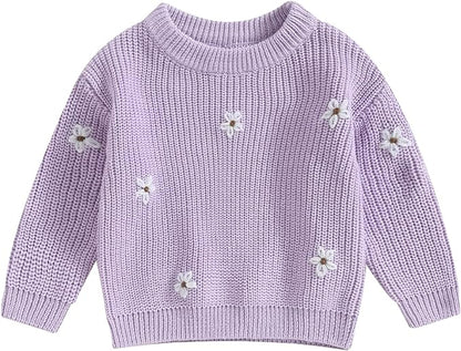 Mubineo Baby Girl Winter Clothes Cute Flower Sweater Crewneck Pullover Long Sleeve Knit Newborn Infant Sweaters