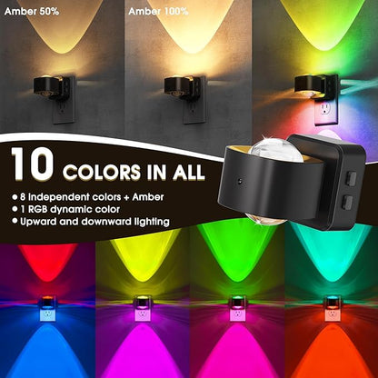 Briignite Night Light Projector, RGB Color Changing Night Light for Kids, 180° Rotating Night Lights Plug into Wall, Dusk to Dawn Sensor, RGB Ambient Lighting for Gaming Room Bathroom Gifts, 2 Pack