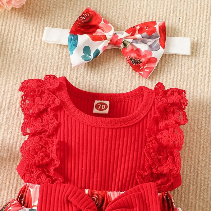 Baby Girl Clothes Newborn Romper Dress Infant Lace Ruffle Sleeveless Summer Outfits with Headband 0-12 Months