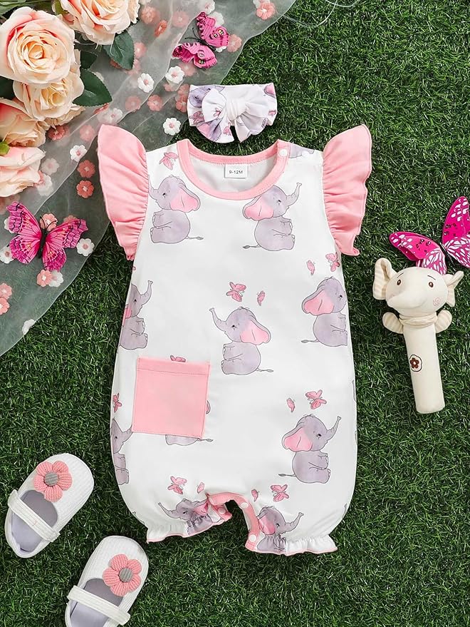 Newborn Baby Girl Clothes Infant Floral Print One-Piece Romper+Jumpsuit+Bodysuit+Hat+Headband