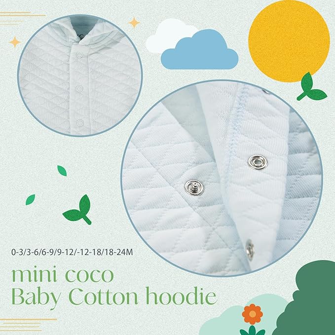 100% Cotton Baby Fall Hoodies Jacket, Comfortable Soft and Warm Baby Spring Jacket,0-24Months Solid-Coloured Coat