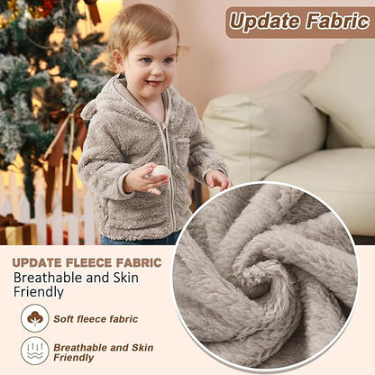 Baby Infant Boys Girls Winter Coat with Fold-Over Mittens Fleece Outwear Jacket Warm Clothes Bear Hooded